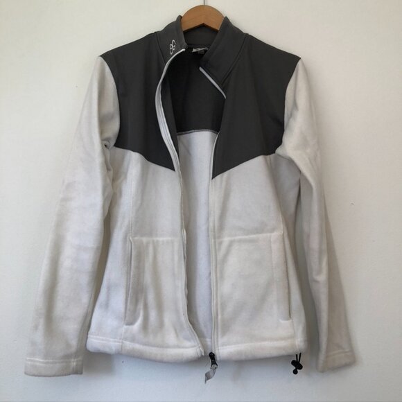 BOOMBAH White Gray Fleece Full Zip Zipper Jacket Active Sweatshirt Small FLAWED - Picture 7 of 12